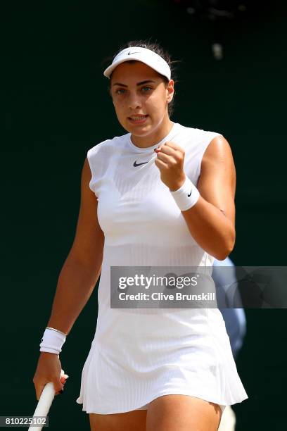 Ana Konjuh of Croatia celebrates during the Ladies Singles third round match againgst Dominika Cibulkoba of Slovakia on day five of the Wimbledon...