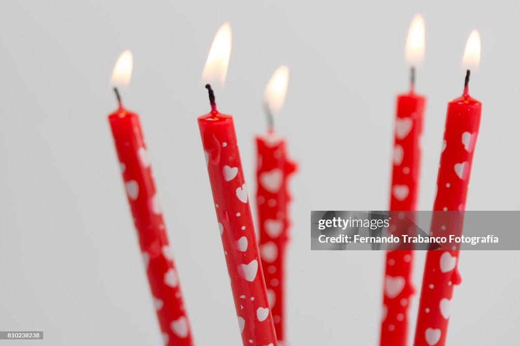 Birthday candles with hearts. Anniversary.