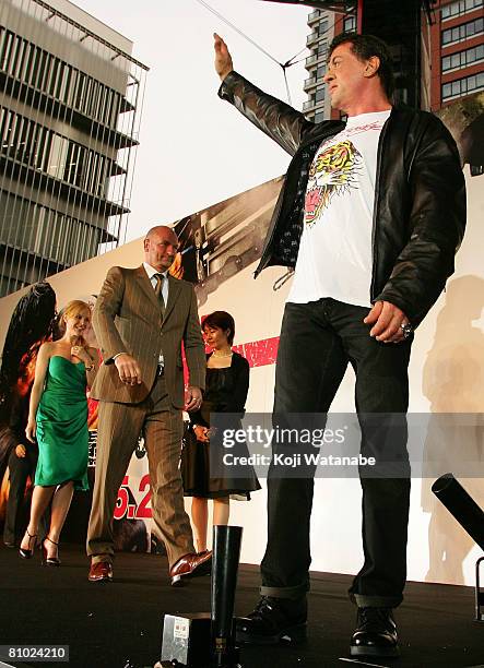 Actress Julie Benz, actor Graham McTavish and actor Sylvester Stallone attend "Rambo" Japan Premiere at Roppongi Hills on May 8, 2008 in Tokyo,...