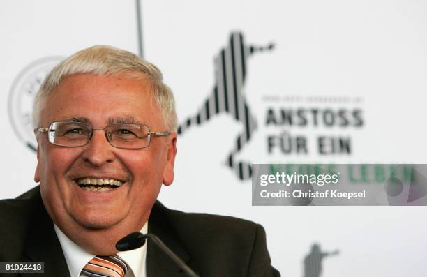 President Theo Zwanziger of the German Football Assiciation attends the press conference of the youth inmate football program of the German Football...