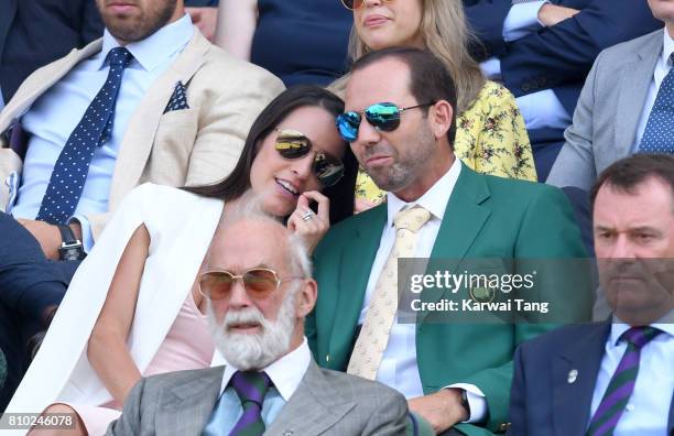 Angela Akins and Sergio Garcia attend day 5 of Wimbledon 2017 on July 7, 2017 in London, England.