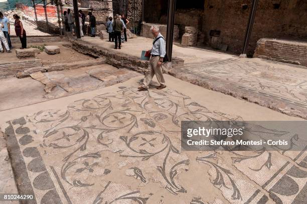 Visitor walks in the Archaeological area of Santa Croce in Gerusalemme, in the new Domus Costantiniane, on July 7, 2017 in Rome, Italy. Unpublished...