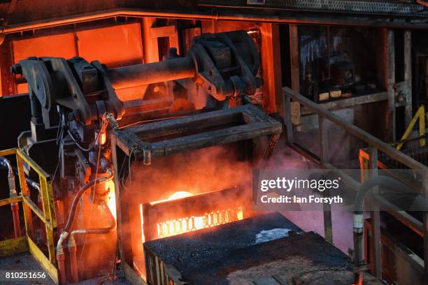 Steel production is carried out ahead of a visit by Labour Party leader Jeremy Corbyn who visited the British Steel manufacturing site to tour the...