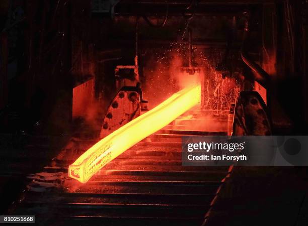 Steel production is carried out ahead of a visit by Labour Party leader Jeremy Corbyn who visited the British Steel manufacturing site to tour the...