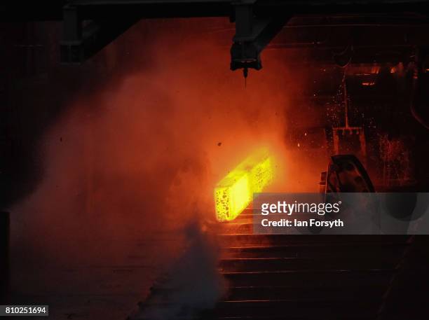 Steel production is carried out ahead of a visit by Labour Party leader Jeremy Corbyn who visited the British Steel manufacturing site to tour the...