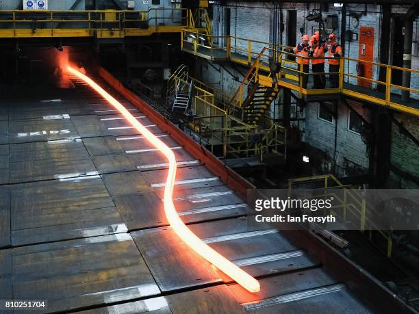 Labour Party leader Jeremy Corbyn visits the British Steel manufacturing site to tour the facility and meet staff on July 7, 2017 in Skinningrove,...