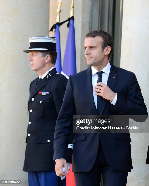 French President Emmanuel Macron receives Mahmoud Abbas President of Palestine and the Palestinian National Authority at the Elysée Palace on July...