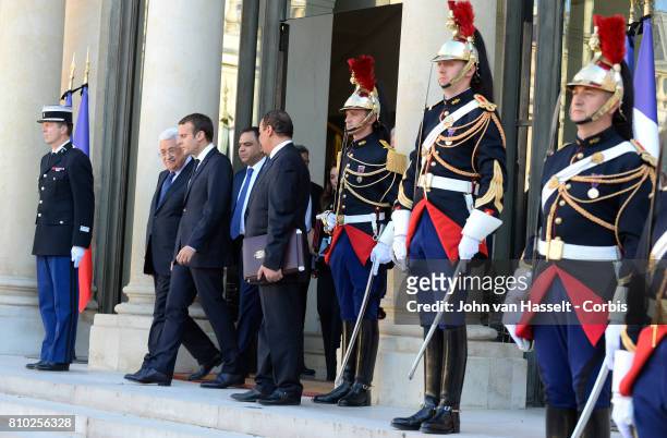 French President Emmanuel Macron receives Mahmoud Abbas, President of Palestine and the Palestinian National Authority at the Elysée Palace on July...