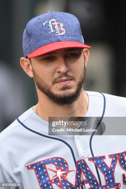 Trevor Plouffe of the Tampa Bay Rays looks on before a baseball game against the Baltimore Orioles at Oriole Park at Camden Yards on July 1, 2017 in...