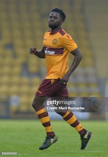 Gael Bigiramana of Motherwell in action during the pre season friendly between Livingston and Motherwell at Almondvale Stadium on July 4, 2017 in...