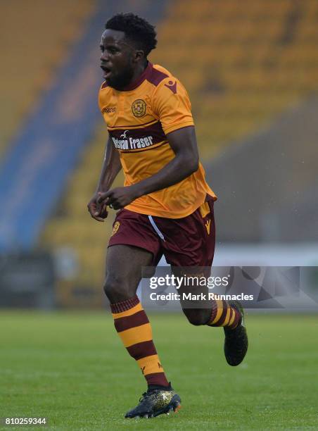 Gael Bigiramana of Motherwell in action during the pre season friendly between Livingston and Motherwell at Almondvale Stadium on July 4, 2017 in...