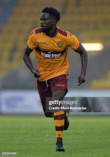 Gael Bigiramana of Motherwell in action during the pre season friendly between Livingston and Motherwell at Almondvale Stadium on July 4, 2017 in...