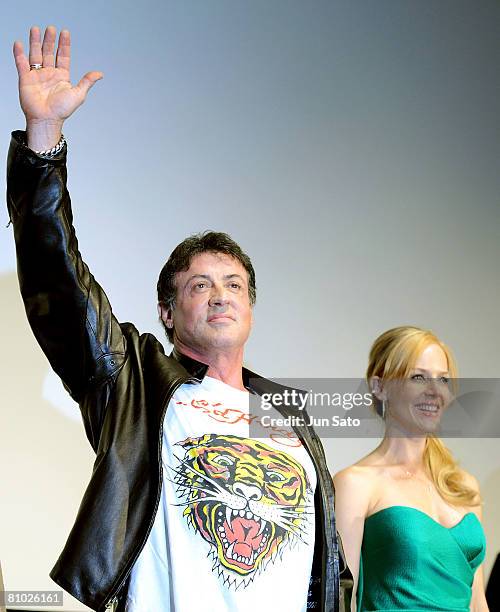 Actor Sylvester Stallone and Actress Julie Benz attend "Rambo" Japan Premiere at Roppongi Hills on May 8, 2008 in Tokyo, Japan.