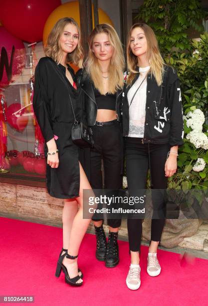 Sara Faste, Julia Wulf, and Laura Duenninger attend the Gala Fashion Brunch Ellington Hotel on July 7, 2017 in Berlin, Germany.