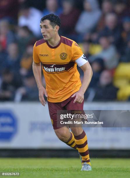 Carl McHugh of Motherwell in action during the pre season friendly between Livingston and Motherwell at Almondvale Stadium on July 4, 2017 in...