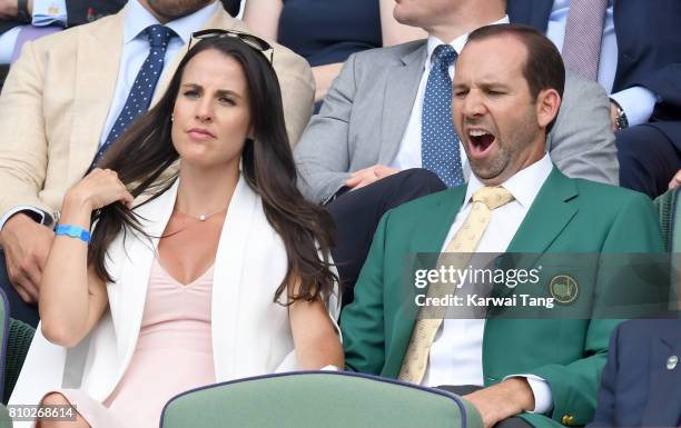 Angela Akins and Sergio Garcia attend day 5 of Wimbledon 2017 on July 7, 2017 in London, England.