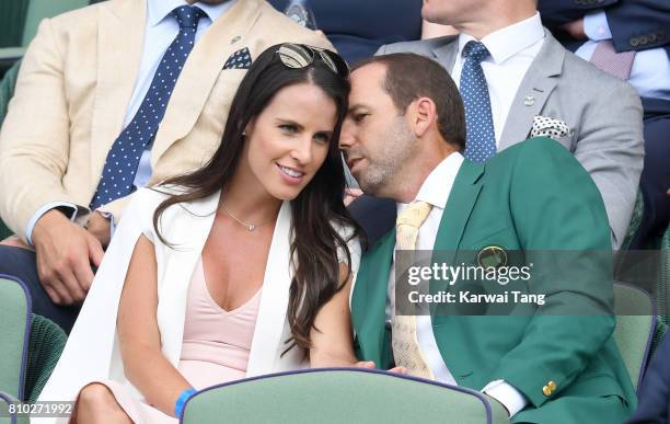 Angela Akins and Sergio Garcia attend day 5 of Wimbledon 2017 on July 7, 2017 in London, England.