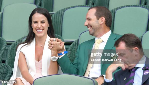 Angela Akins and Sergio Garcia attend day 5 of Wimbledon 2017 on July 7, 2017 in London, England.