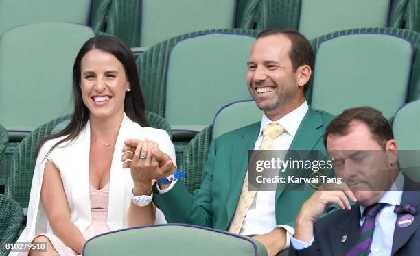 Angela Akins and Sergio Garcia attend day 5 of Wimbledon 2017 on July 7, 2017 in London, England.