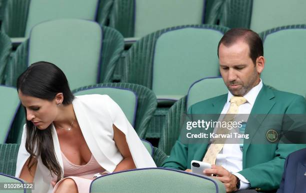 Angela Akins and Sergio Garcia attend day 5 of Wimbledon 2017 on July 7, 2017 in London, England.