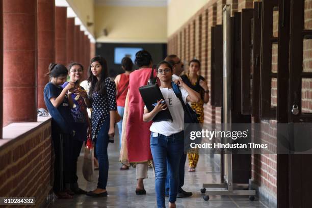 Students complete admission procedure at Daulat Ram College, on July 7, 2017 in New Delhi, India. Delhi University Colleges came out with their third...