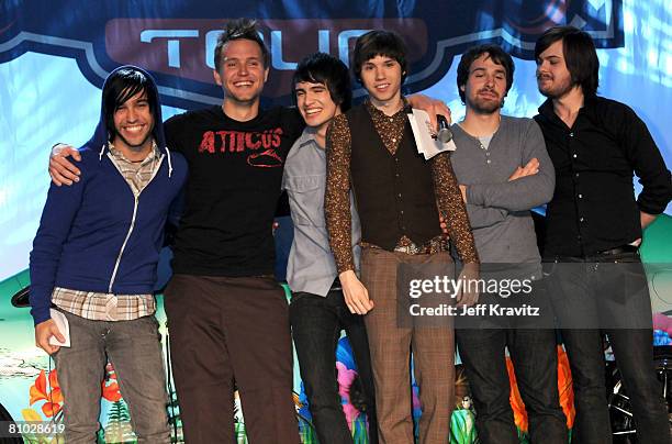 Recording artists Pete Wentz, Mark Hoppus, Brandon Urie, Ryan Ross, Jon Walker and Spencer Smith attend the Honda Civic Tour 2008 Launch with Panic...