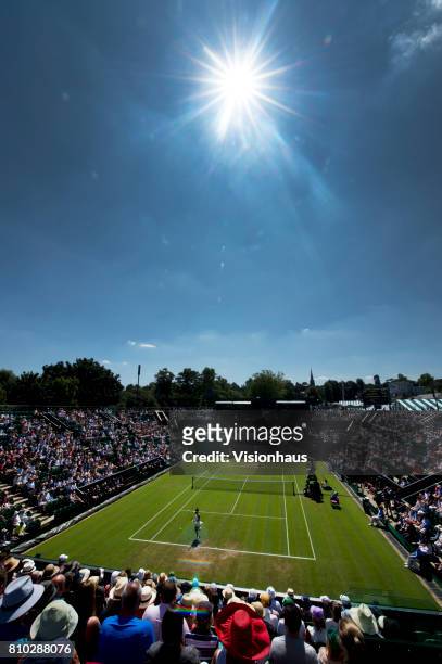 General view of court two during Heather Watson of Great Britain's match against Anastasija Sevastova of Latvia on day three of the Wimbledon Lawn...