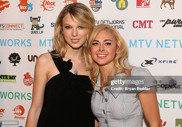 Musician Taylor Swift and actress Laura Bell Bundy attend the MTV Networks Upfront at the Nokia Theater on May 8, 2008 in New York City.