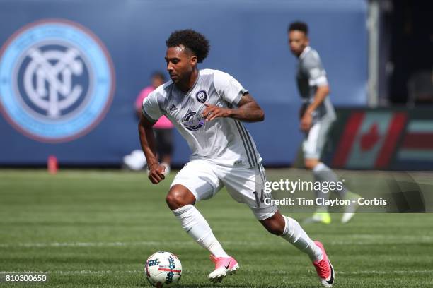 April 23: Giles Barnes of Orlando City SC in action during the New York City FC Vs Orlando City SC regular season MLS game at Yankee Stadium on April...