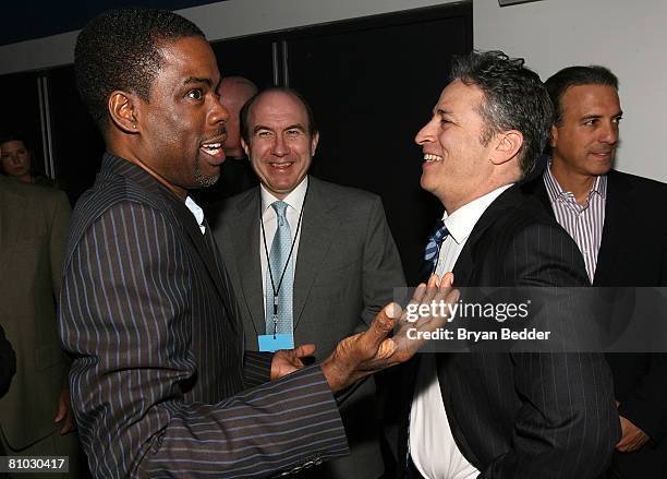 Comedian/actor Chris Rock and TV personality Jon Stewart attend the MTV Networks Upfront at the Nokia Theater on May 8, 2008 in New York City.