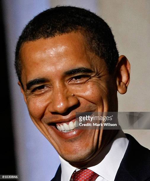 Democratic presidential hopeful Sen. Barack Obama smiles as he speaks at an event to honor the 60th anniversary of Israel's independence May 8, 2008...