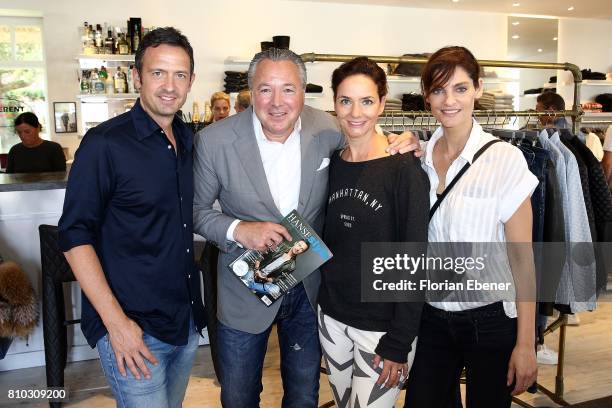 Till Broenner, Manuel Rivera, Judith Dommermuth and Nadia Dassouki attend a store event on July 7, 2017 in Sylt, Germany.