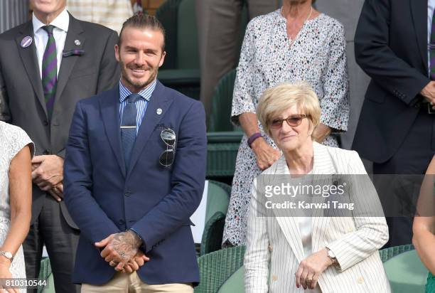 David Beckham with his mother Sandra Beckham attend day 5 of Wimbledon 2017 on July 7, 2017 in London, England.