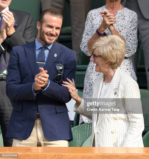 David Beckham with his mother Sandra Beckham attend day 5 of Wimbledon 2017 on July 7, 2017 in London, England.