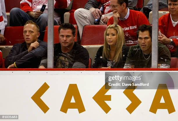 Members of the New York Yankees: Shelley Duncan, Jason Giambi and Johnny Damon with wife Michelle Damon attend game one of the Western Conference...