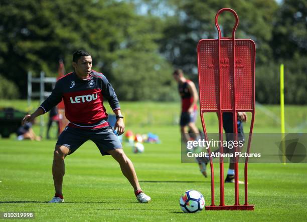 Jefferson Montero in action during the Swansea City Training at The Fairwood Training Ground on July 5, 2017 in Swansea, Wales.