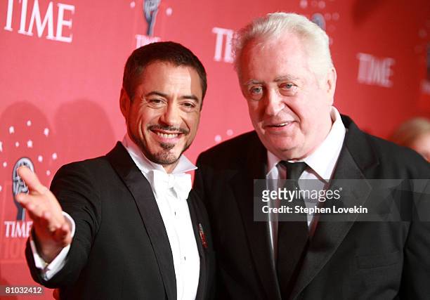 Actor Robert Downey Jr. And father Robert Downey Sr. Arrive at TIME's 100 Most Influential People Gala at Frederick P. Rose Hall on May 08, 2008 in...