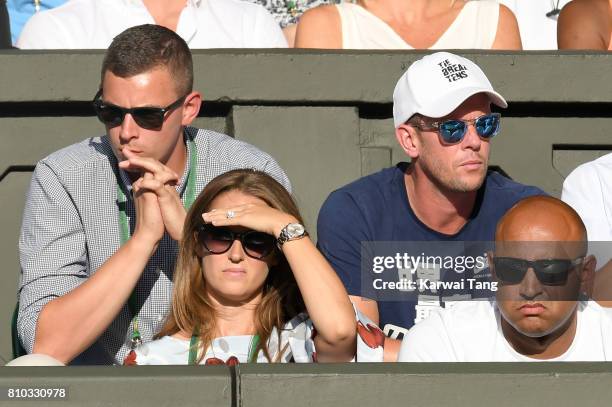 Kim Murray and physio Shane Annun attend day 5 of Wimbledon 2017 on July 7, 2017 in London, England.