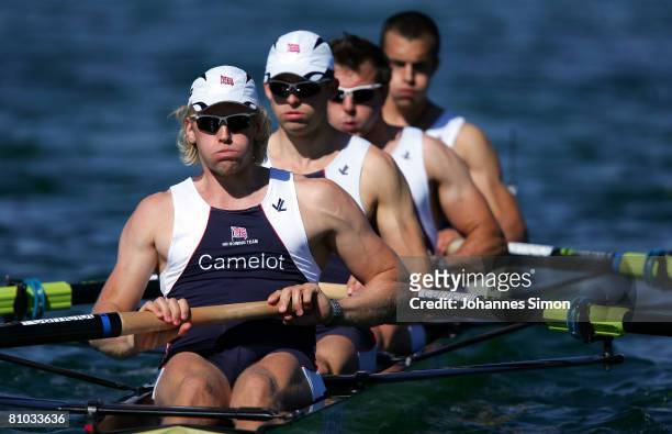 Andy Triggs Hodge, Peter Reed, Steve Williams, Tom Lucy of Great Britain compete in the men's four heat 1 during day 1 of the FISA Rowing World Cup...