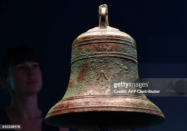 Bronze bell, the first artefact raised from the wreck of Erebus in 2014, is part of the 'Death In The Ice: The Shocking Story Of Franklin's Final...