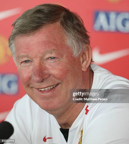 Manchester United's manager Sir Alex Ferguson speaks during a press conference, ahead of their final Barclays Premier League match of the season...