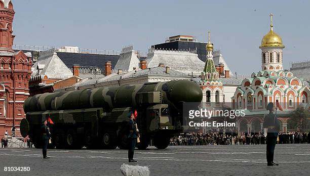 The annual Victory Day military parade takes place at Red Square on May 09, 2008 in Moscow, Russia. Over 26 million Soviet soldiers killed during...