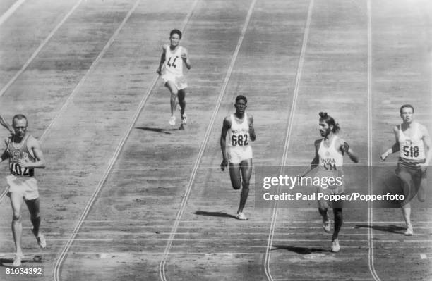 The sixth heat of the Men's 400 Metres at the Rome Olympics, 3rd September 1960. From left to right, America's Jack Yerman , the Philippines' Claro...