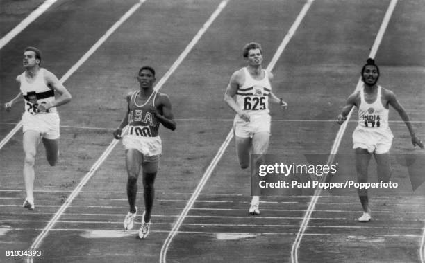 The semi-final of the Men's 400 Metres at the Rome Olympics, 5th September 1960. From left to right, Germany's Manfred Kinder, America's Otis Davis ,...