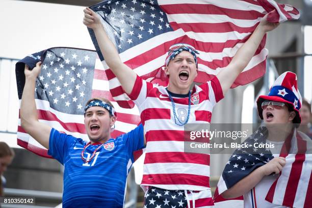 Fans of the U.S. Men's National Team shows his support with the American Flag during the International Friendly Match between U.S, Men's National...