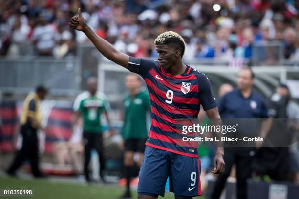 Gyasi Zardes of U.S. Mens National Team gives the thumbs up to a teammate during the International Friendly Match between U.S, Men's National Team...