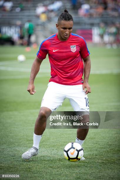 Juan Agudelo of U.S. Mens National Team warms up prior to the International Friendly Match between U.S, Men's National Team and Ghana at the Pratt &...