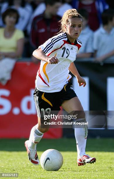 Fatmire Bajramaj of Germany runs with the ball during the Womens Euro 2009 qualifier match between Belgium and Germany at the KAS-Stadium on May 7,...