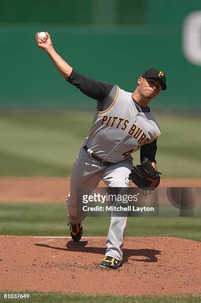 Ian Snell of the Pittsburgh Pirates pitches during a baseball game against the Washington Nationals on May 4, 2008 at Nationals Park in Washington...