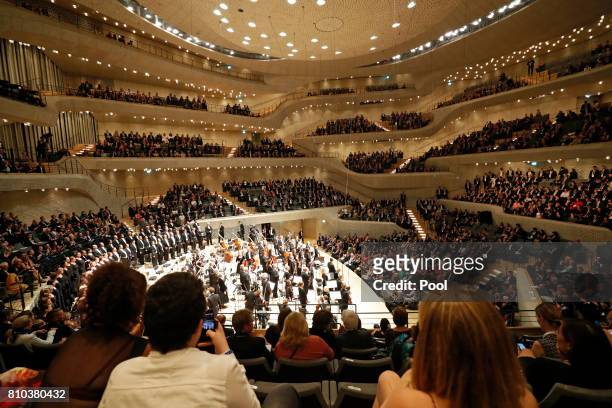 General view of the Elbphilarmonie concert Hall as dignitaries attend a concert at the Elbphilharmonie philharmonic concert hall on the first day of...